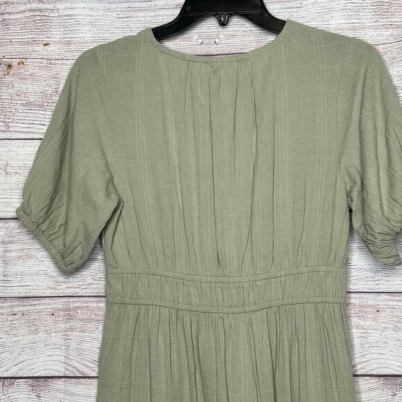 Lucky Brand Sage Green Cotton Gauze Tiered Midi Button Down Boho Dress Size XS - Picture 5 of 14